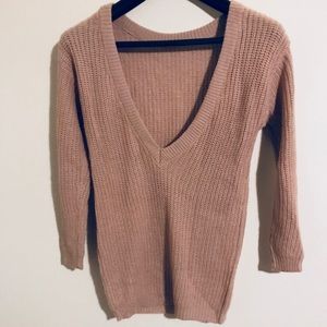 Dusty Pink Reversible V long sweater back cutout